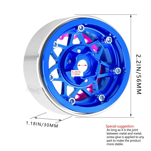 RC 1.9 Beadlock Wheel Rims for 1/10 SCX10 90046 AXI03007 TRX4 TRX6 VS4-10 Gen7 Gen8 MST CFX D90 RC Crawler,Aluminum 1.9" RC Tires Wheel Rim RC Truck Tires Wheels Rims.(4PCS) Blue - color: Blue（1.9 Rim）