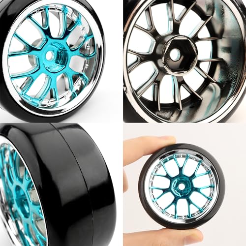 4 Pieces 1/10 Scale Hard Plastic RC Drift Cars On Road Touring Racing Bald Tires Wheels Compatible with HSP Tamiya HPI Kyosho Redcat ExceedRC WLtoys 1/14 144001 RC Buggy(Blue) - color: Blue
