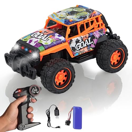 1:20 All Terrain Rc Car Toys, 20km/H Fast Off-Road Vehicle With 2.4 Ghz Remote Control, Outdoor Off Road Hobby Rc Truck With Night-Lights, Electric Vehicle For Kid, Boys, Beginner, Adults(Soccer )