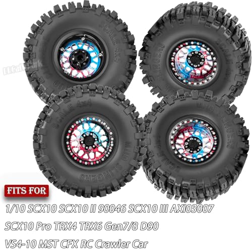 Aluminum 2.2 Wheel Tires for 1/10 SCX10 SCX10 II SCX10 III SCX10 Pro TRX4 TRX6 Gen7/8 D90 VS4-10 MST CFX RC Crawler Car,2.2 Beadlock Wheel Off Road Buggy Rally RC Truck Tires,Colorful(Red Blue Tone) - color: Colorful(red Blue Tone) - (4pcs Tires)