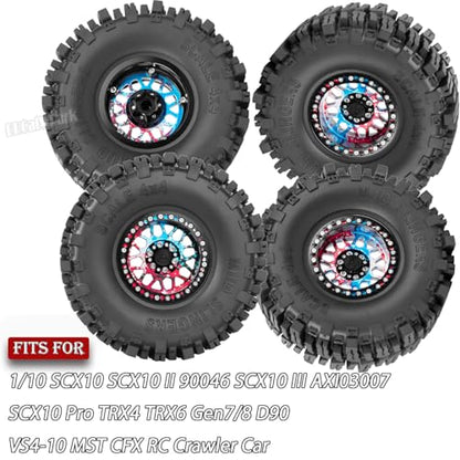 Aluminum 2.2 Wheel Tires for 1/10 SCX10 SCX10 II SCX10 III SCX10 Pro TRX4 TRX6 Gen7/8 D90 VS4-10 MST CFX RC Crawler Car,2.2 Beadlock Wheel Off Road Buggy Rally RC Truck Tires,Colorful(Red Blue Tone) - color: Colorful(red Blue Tone) - (4pcs Tires)