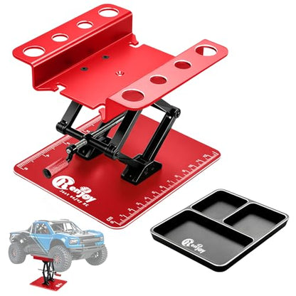 RC Car Stand Lift Lower with 3-Slot Screw Tray for 1/8 1/10 1/12 Scale, Red | Aluminum RC Car Work Stand Repair Tool Set for RC Cars Crawler Truck Traxxas TRX4 Axial SCX10 Upgrade - color: Red, With 3-slot Screw Tray