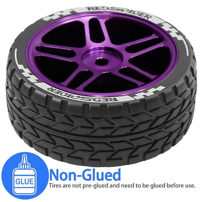 REDSPIDER RC Soft Rubber 1/10 On Road Tires 4PCS for Traxxas 4 Tec 2.0 Tamiya TT01 XV01 Kyosho WR8 Sakura WLtoys HPI HSP 1:10 RC Scale Touring On Road Racing Car Wheel Rims (Silvery) - color: Silvery