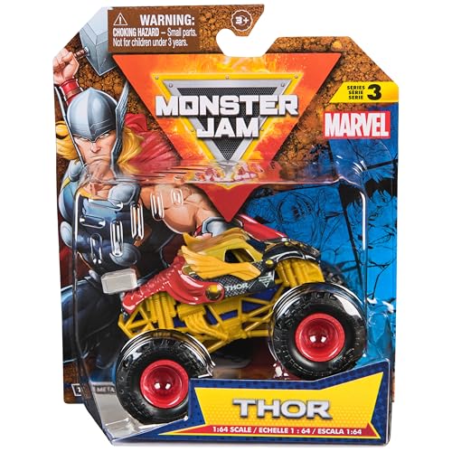 Monster Jam, Marvel Official Thor Monster Truck, Die-Cast Vehicle, 1:64 Scale, Super Hero Kids Toys for Boys Ages 3 and up - color: Thor