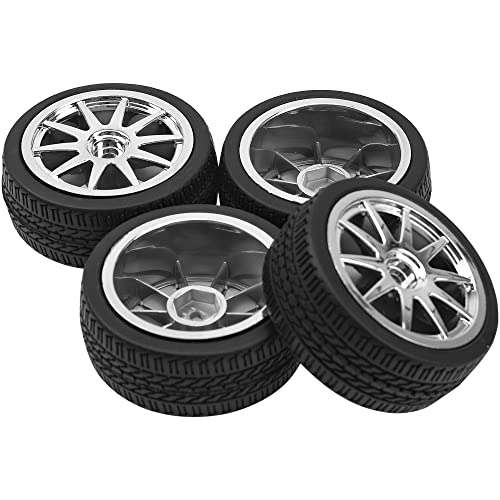 4Pcs 2.55in Rubber Tires & 12mm Hex Plastic Wheel Rims Set 10-Spoke w/Foam Compatible with Traxxas Kyosho HPI Tamiya TT02 1/10 RC On-Road Touring Car