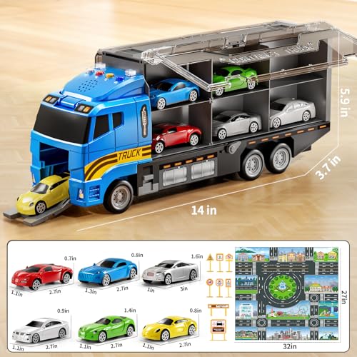 NIPLOOOW Toddler Boys Toys for 3 4 5 6 Years Old, Truck Vehicle Set with Play Mat and Die-Cast Toy Car, Transport Carrier Truck for Kids, Birthday Gifts Toys for 3 4 5 6 7 8+ Year Old Boys - style: Racing truck