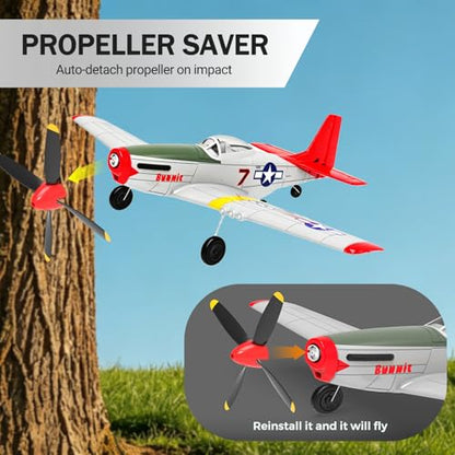4-Channel RC Plane P51 Mustang - Ready to Fly RC Airplane with X-Pilot Stabilization - Remote Control Airplane for Adults, One-Key Aerobatics, 2.4GHz 6-Axis Gyro - color: White