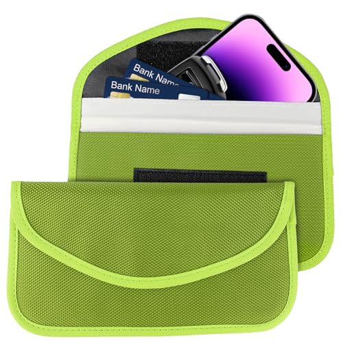 2PCS Faraday Bag for Phones and Car Keys, Keyless Entry RFID Signal Blocking Bag Key Fob Protector, Anti-Theft Faraday Pouch for Cell Phone Privacy Protection, Signal Shielding (Green) - color: Green
