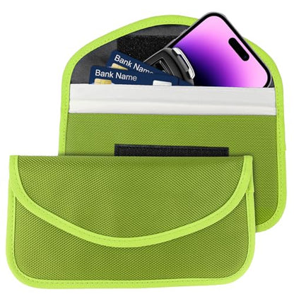 2PCS Faraday Bag for Phones and Car Keys, Keyless Entry RFID Signal Blocking Bag Key Fob Protector, Anti-Theft Faraday Pouch for Cell Phone Privacy Protection, Signal Shielding (Green) - color: Green