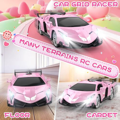 Growsland Remote Control Car for Girls, 1:18 Pink RC Cars Toys for Kids Girl Electric Vehicle Toy Car Hobby Racing Car with Lights & Controller, Birthday Gifts for Girl Boys Age 3 4 5 6 7 8 9 Year Old - color: Pink