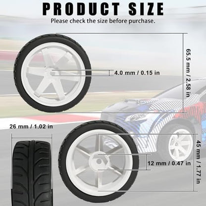 OD 2.55" On Road Rubber Tires Plastic Wheel Rims 12mm Hex for 1/10 RC Car | Compatible with MJX HSP Tamiya HPI Kyosho Traxxas Sakura Redcat WLtoys 1/10 RC On-Road Racing Touring Car (4pcs, White) - style: B-White