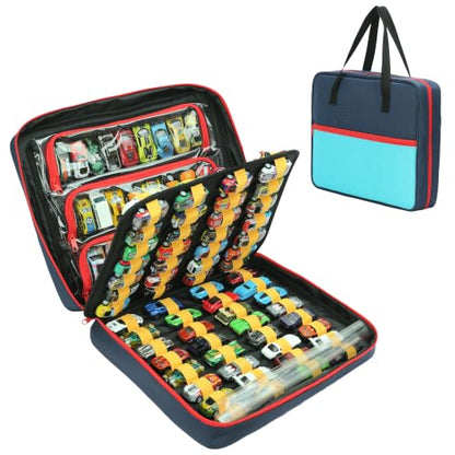 120 Toy Car Storage Case for 1:64 Die-Cast Cars (Blue) | Fits 1:64 diecast cars. Cars not included. Portable case for collectors and kids.