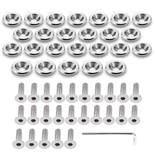 STETION 25 Pcs Fender Bumper Washer Bolt 6061 T6 Grade M6x20mm CNC Finishing Washer Engine Bay Dress Up Fastener Kit (Silver) - color: Silver