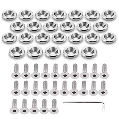 STETION 25 Pcs Fender Bumper Washer Bolt 6061 T6 Grade M6x20mm CNC Finishing Washer Engine Bay Dress Up Fastener Kit (Silver) - color: Silver