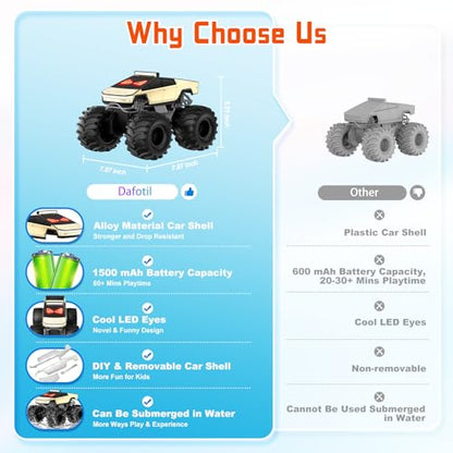 Amphibious Monster Truck with LED Eyes, 1:18 Rechargeable Remote Control Car, 2.4 GHz Waterproof RC Cars Toy Truck, 4WD All Terrain Off-Road Pickup, Toys for 6+ Year Old Kids Christmas Birthday Gifts - color: Light Gold