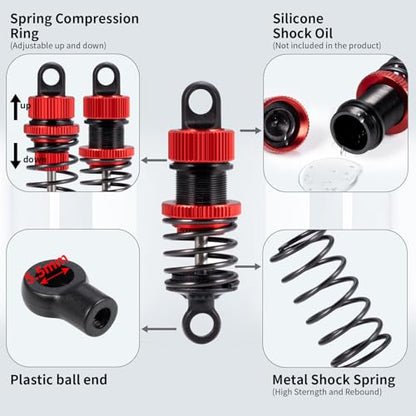 Aluminum RC Front & Rear Oil Filled Shock Absorber 50mm/52mm Adjustable Damper Set Compatible with Tamiya M03 M04 M05 M06 1:10 On Road Car Upgrades Replace Parts (Red, 50mm) - color: Red, size: 50mm