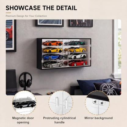Juexica 1: 24 Clear Acrylic Toy Car Display Case 18 Grids Toy Race Car Display Show Box Diecast Case Wall Mounted Vehicles Shelf for Storage, Christmas Mini Model Figure Lover Gifts - size: 18 Grids