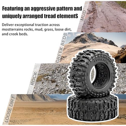 1.3 Tires - 64x26mm Rock Crawling Tire for 1/18 1/24 TRX4M SCX24 | Soft Sticky Rubber Tryes with Foam Insert Fit AX24 TRX4M Axial SCX24 FCX24 Ultimate CR-18P EVO XC-1 RTR 1/18 1/24 RC Crawler