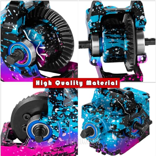 Aluminium Transmission Gearbox Upgrades Part for 1/10 Slash/Rustler/Stampede/Jato VXL 4X4 4WD,XO-1,RC Front Rear Gearbox & 37T Differential Gear,#6880#6881,Colorful(Blue Pink Tone) - color: Colorful(blue Pink Tone)- (Upgrades)