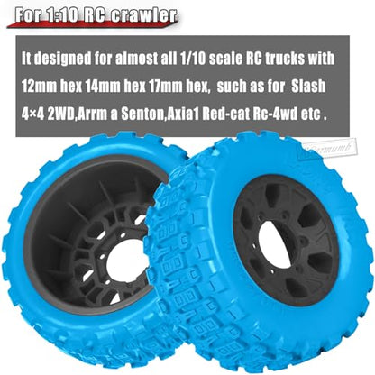 RC 1/10 Short Course Tires with 12MM 14MM 17MM Hex Compatible with Arrm a Senton,Axia1,Slash 2WD/4×4 4WD,Red cat, RC 4WD,Heavy Duty High Grip Rubber Tires w/Plastic Wheels,Blue&Black - color: Blue&black(4pcs)