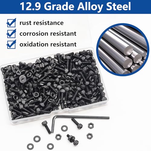 285PCS M3 x 6mm Screws with Nuts and Washers, Hex Socket Head Cap Screws 12.9 Grade Alloy Steel M3 Bolts with Hex Wrench - size: M3 x 6mm, style: Socket Head