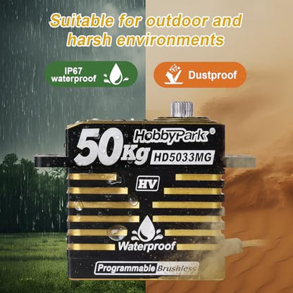 HobbyPark Waterproof 50KG High Torque RC Servo Brushless Motor 8.4V HV Servo Metal Gears Programmable for 1/7 1/8 1/10 1/12 RC Crawler RC Truck RC Car Buggy Robotic Control Angle 180°