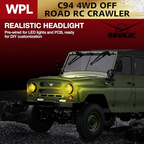 ARRIS WPL C94 UAZ-469 1/12 RC Rock Crawler 4WD Military Truck RTR | Realistic Military Body, Proportional Steering, Off-Road Suspension, Hobby Grade - color: Wpl C94 Army Green