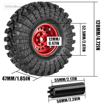 RC 1.9" Beadlock Wheels and Tires for 1/10 RC Crawler SCX10 90046 AX103007 TRX4 TRX6 VS4-10 Red cat Gen8 7 MST CFX RC 4WD D90,Dually 1.9 Beadlock Wheels Aluminum Rims Rubber Tires,Red - color: Red(4pcs)