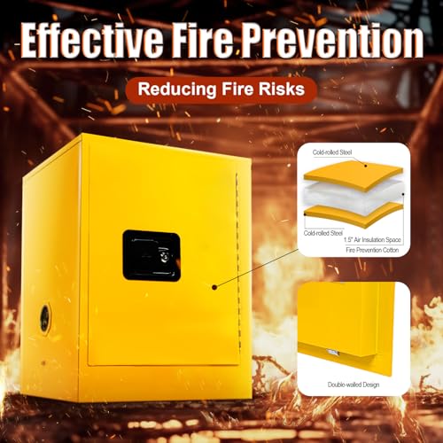 22" x 18" x 18" Hazardous Storage Cabinets/Safety Cabinet, Flammable Liquid Dangerous Items Cold Rolled Steel Cabinet Storage for Industrial Home (12 Gal-Yellow)