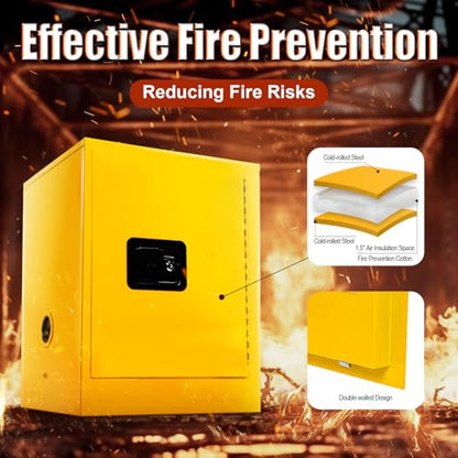 22" x 18" x 18" Hazardous Storage Cabinets/Safety Cabinet, Flammable Liquid Dangerous Items Cold Rolled Steel Cabinet Storage for Industrial Home (12 Gal-Yellow)
