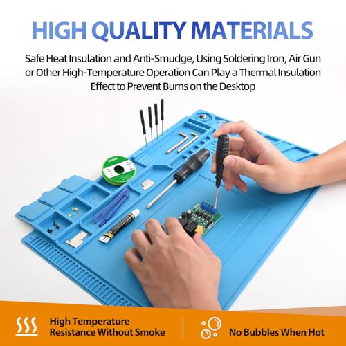 Silicone Soldering Mat 932°F Heat Resistant Repair Pad | Heat-resistant silicone mat with magnetic zones, screw slots and compartments for organized phone, laptop and PCB repairs.