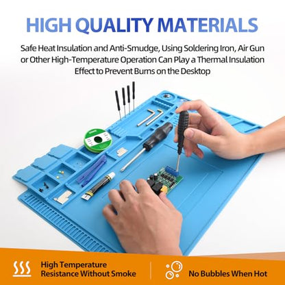 Silicone Soldering Mat 932°F Heat Resistant Repair Pad | Heat-resistant silicone mat with magnetic zones, screw slots and compartments for organized phone, laptop and PCB repairs.