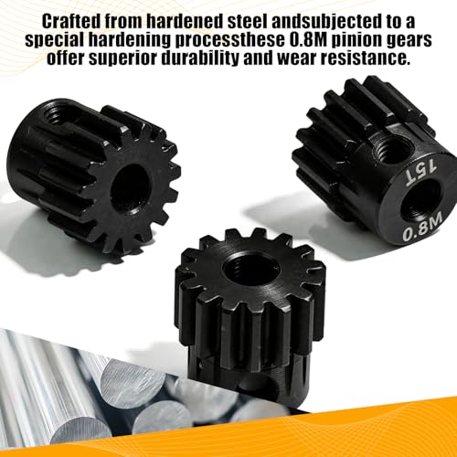 3-Pack Steel Metal 0.8M 5mm Pinion Motor Gear Sets 15T Compatible with HPI Kyosho Losi Axial Tamiya 1/8 1/10 RC Car Monster Truck Buggy, 0.8 Module Gear for Traxxsa Arrma - style: 3Pcs 15T