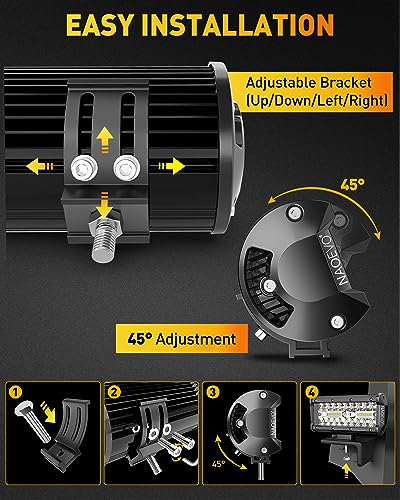 NAOEVO 7 Inch LED Light Bar, 480W 48,000LM LED Off Road/Fog Lights, 4 Pcs | Spot Flood Combo Waterproof LED Tractor Lights, Aluminum LED Work Lights with Bracket for Truck, Tractor, Boat, ATV, UTV - size: 4 Pcs