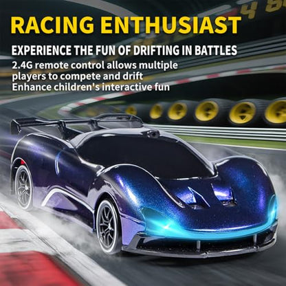 1:20 Scale Remote Control Drift Car 4WD 2.4GHz Racing Sport Toy RC Car with LED Lights, Racing and Drift Wheels (Red) - color: Red