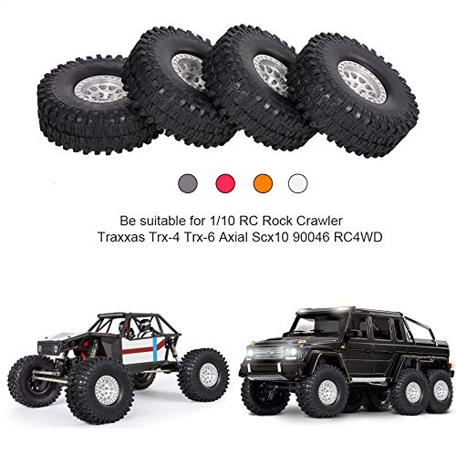 GoolRC 4PCS 1.9 Inch RC Crawler Rubber Tires with Metal Rim for 1/10 RC Rock Crawler Traxxas TRX-4 TRX-6 Axial Scx10 90046 RC4WD RC Car Parts (Silver) - color: Silver