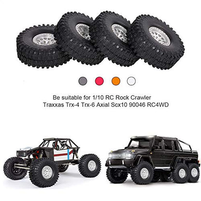 GoolRC 4PCS 1.9 Inch RC Crawler Rubber Tires with Metal Rim for 1/10 RC Rock Crawler Traxxas TRX-4 TRX-6 Axial Scx10 90046 RC4WD RC Car Parts (Silver) - color: Silver