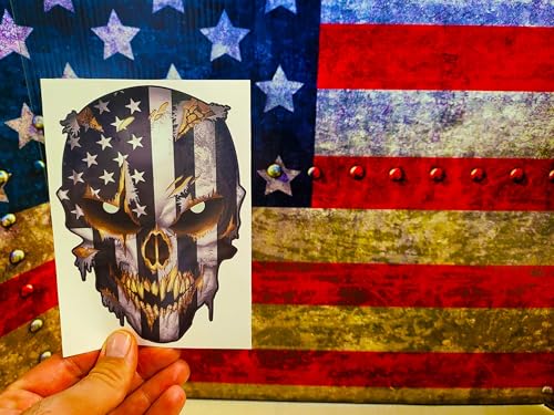 Skull with Reflective Eyes American Flag Vinyl Decal Stickers Car Truck Sniper Marines Army Navy Military Graphic - color: Black and White, size: 6.5 Inch