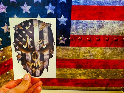 Skull with Reflective Eyes American Flag Vinyl Decal Stickers Car Truck Sniper Marines Army Navy Military Graphic - color: Black and White, size: 6.5 Inch