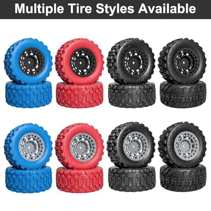 Pre-Glued 12mm Hex RC Wheels and Tires for 1/10 RC Short Course Truck, 4PCS | Compatible with 1/10 Arrma Senton Traxxas Slash Axial Losi Axial Redcat - color: Black Tires B+ Gray Wheels