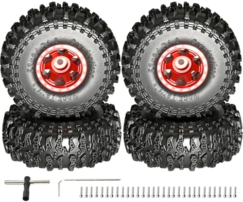 1.0 Beadlock Wheel Soft Tire Set RC Upgrade Part for Traxxas 1/18 TRX4M 1/24 RC Crawlers car Axial SCX24 FMS FCX24 Gladiator Bronco C10 JLU Deadbolt B17 Upgrade.(4Pcs/Set) - color: Red