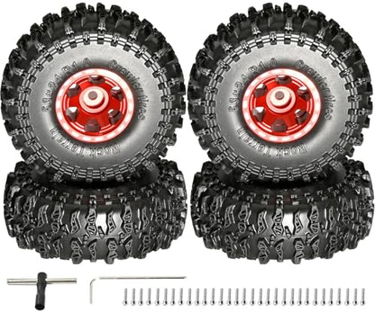 1.0 Beadlock Wheel Soft Tire Set RC Upgrade Part for Traxxas 1/18 TRX4M 1/24 RC Crawlers car Axial SCX24 FMS FCX24 Gladiator Bronco C10 JLU Deadbolt B17 Upgrade.(4Pcs/Set) - color: Red