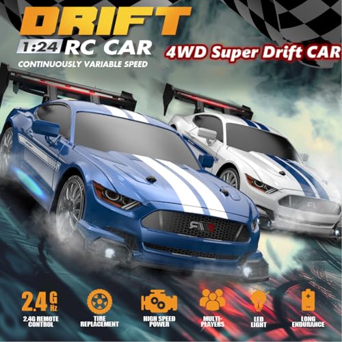 RC Drift Car, 1/24 Scale Mini RC Drift Car, 2.4GHz Remote Control Cars, Four Wheel Drive High Speed Racing with LED Lights, Equipped with Racing Tires and 2 Rechargeable Batteries (8603-Orange) - style: 8603-Orange