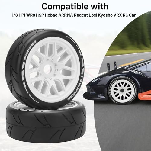 1/8 RC On Road Car Tires and Wheels, daitoku 17mm Hex RC Rally Racing Tires for HPI WR8 HSP Hobao ARRMA Redcat Losi Kyosho VRX (White)