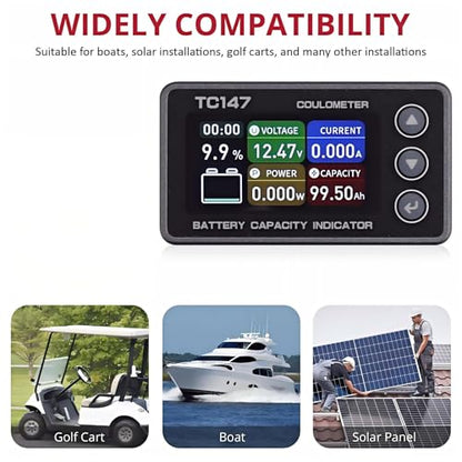 BINTA 0-50A Small Battery Monitor Shunt Voltmeter Ammeter Lifepo4 Lithium | Backlight Waterproof Battery Monitor with Shunt for Auto Car Motorhome Golf Cart Portable Power Systems