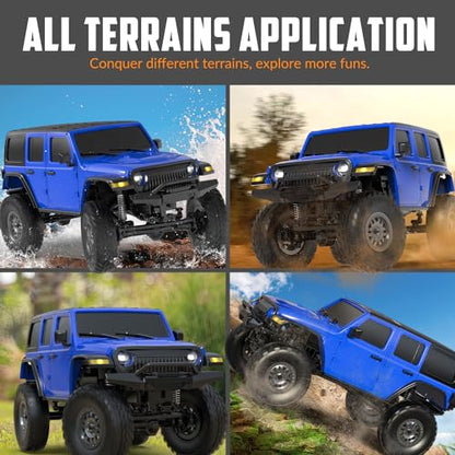 FLYCOLOR RCS24 Off Road 1/24 RC Truck 4x4 Off Road Crawler Climbing Vehicle All Terrain RC Monster Truck Remote Control Car with Bright Headlight 2 Batteries Waterproof Hobby Toys(RTR Blue), EXA78701 - color: Blue