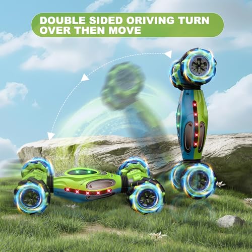 RC Cars,1:12 Gesture Sensing Stunt Car Toys for Boys Girls 6-12 Year Old, 4WD Hand Remote Control Toy 360° Rotate Transform Off-Road Drift with Lights Sound, Birthday Xmas Gifts for Kids - style: 1:12 Green Blue