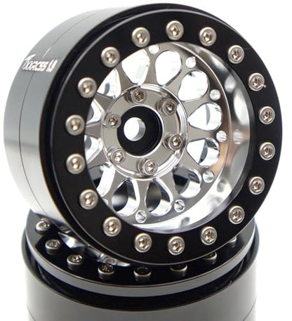 Rc 1.9 Inch Beadlock Wheel Negative Offset 8mm Aluminum Wheel Rim Hex 12mm for 1/10 RC Crawler Axial SCX10 TRX4 VS4-10 Gen8 MST CFX 4PCS (Silver Black) DK1908 - color: Silver Black