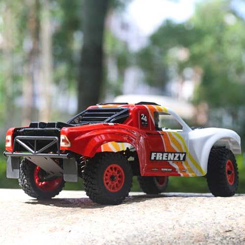 1:12 4WD Brushless RC Truck for Adults, 4x4 Offroad Waterproof Monster Trucks, Electric Powered High Speed Remote Control Cars, Fast Extreme All Terrain RC Truggy with Double 3S Battery - style: Racing Flame