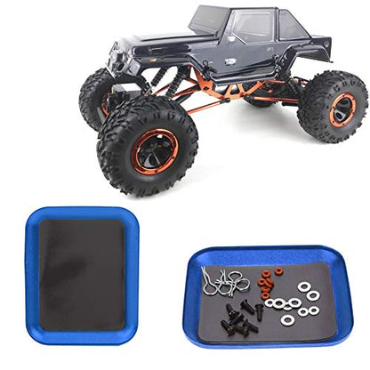 RiToEasysports RC Screw Tray, Storage Magnetic Tray Aluminum Alloy Small Parts and Screws Holder for Fuel Vehicle Parts - color: Blue